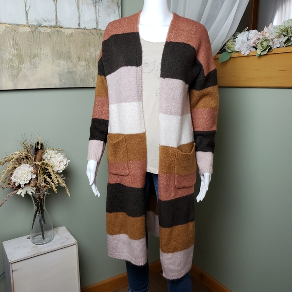 Freshman Sweaters - Striped Duster Cardigan